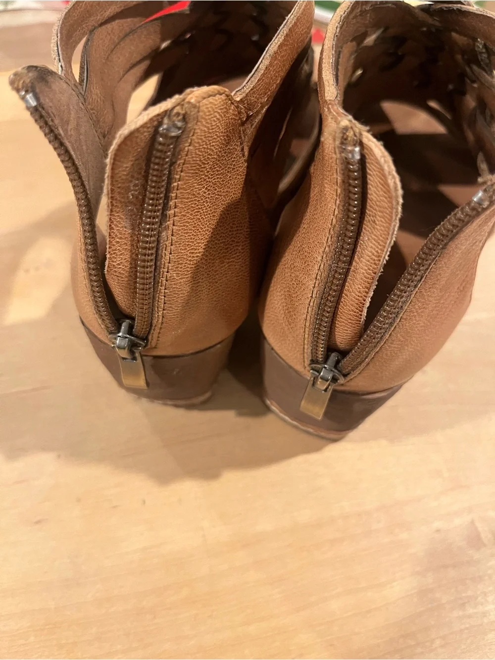 Antelope Cognac Braided Leather Wedge Sandals